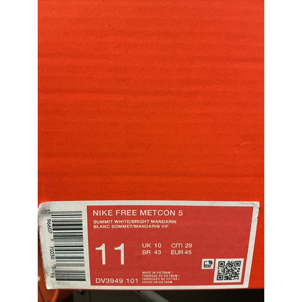 Size 11 - Nike Free Metcon 5 White Bright Mandarin - Picture 7 of 7
